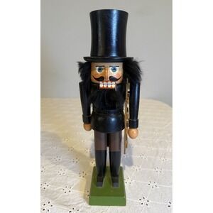 Vintage German Erzgebirge Nutcracker 11" Wooden Black Top Hat DDR Original